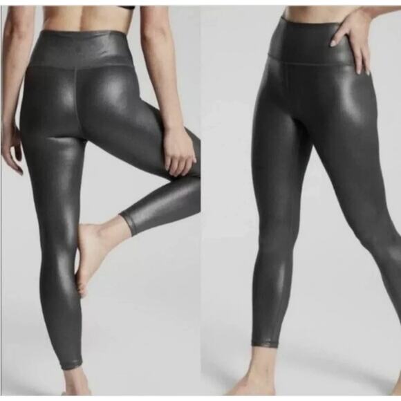 NWT Womens 28" Athleta Elation Shine Tight Metallic Silver / Gray Size Medium - Picture 1 of 4